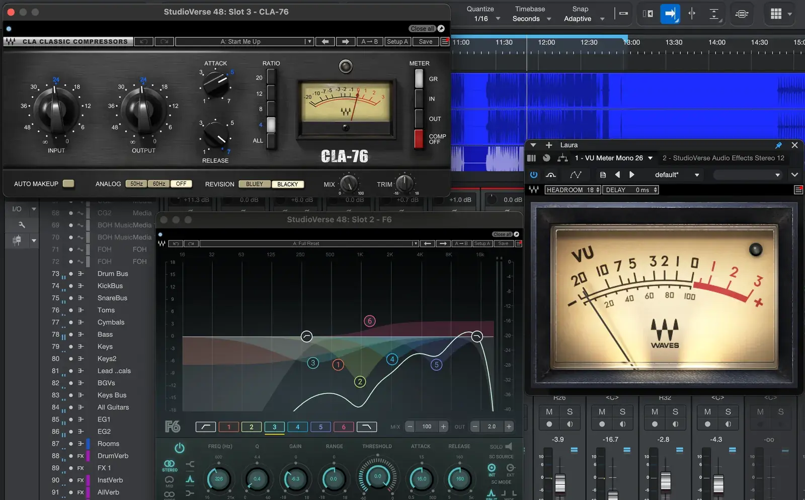 A live church worship mix session in the DAW